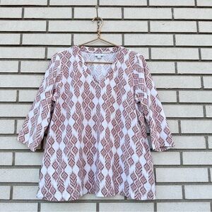 Pure J Jill Mauve Brown Ikat Print Top Knit Tunic Cotton